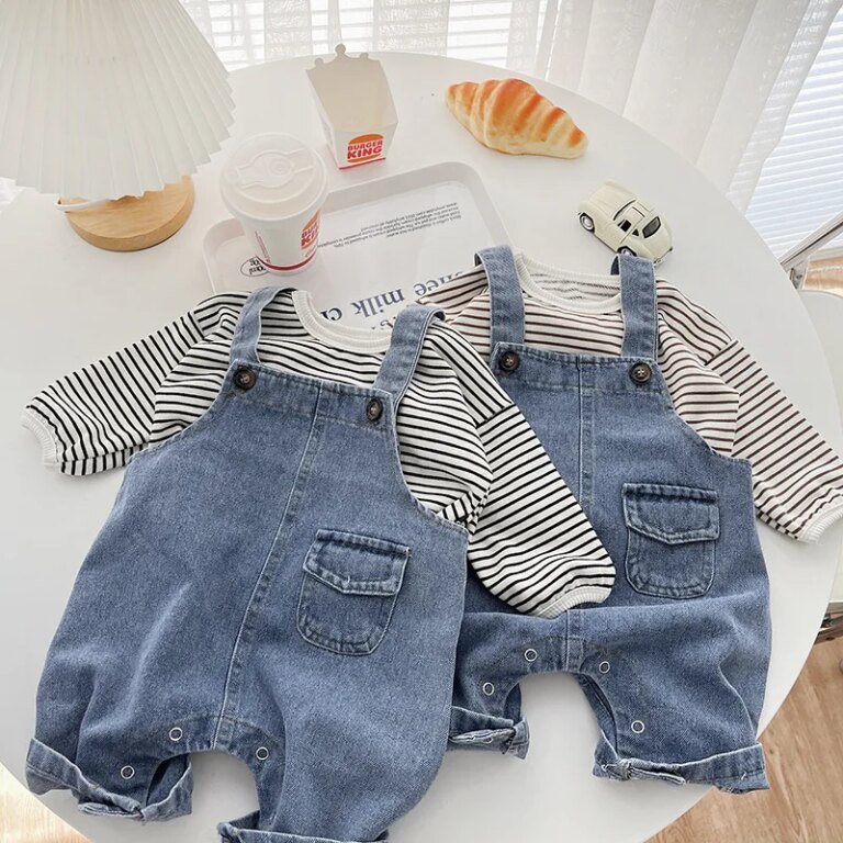 Barboteuse en denim bleu pour bébés garçons, pantalons à bretelles pour tout-petits, vêtements d'extérieur pour filles, fjblue Fit, automne, nouveau, 2024 - AliExpress 1501