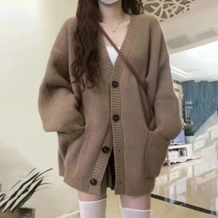 Cardigan à manches longues et col en V pour femmes, pull femme, vestes décontractées, mode automne et hiver - AliExpress