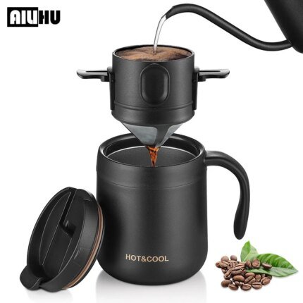 Filtre à café portable en acier inoxydable, porte-thé goutte à goutte, tasse réutilisable, ensemble de tasses à thé goutte à goutte, cafetière, cafetière, 304 - AliExpress 15