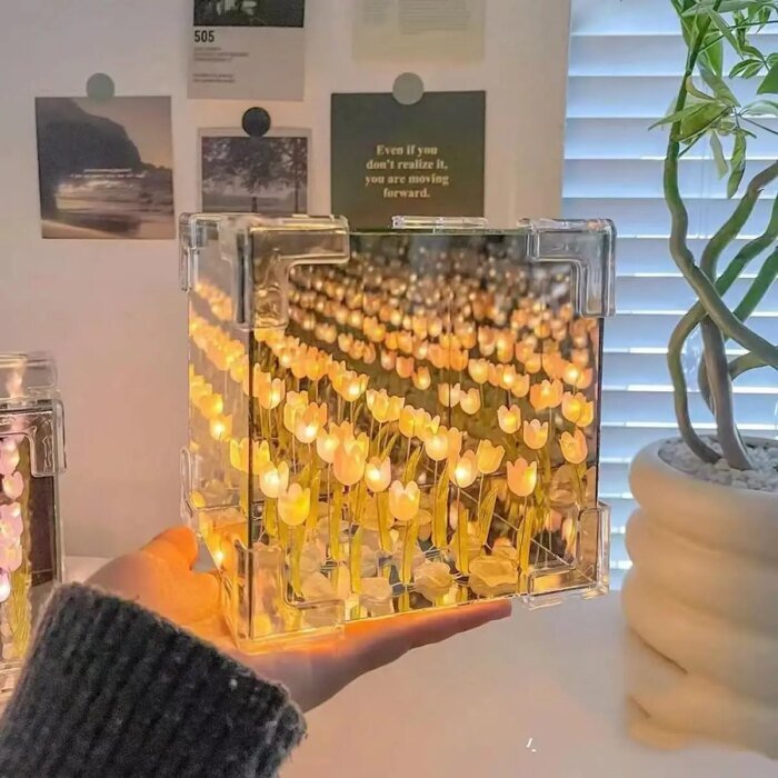 Veilleuse LED Tulipe et Miroir, Lampe de Table Cube Magique, Cadeau d'Anniversaire et de Noël, DIY, Décoratif, 2 en 1 - AliExpress 15