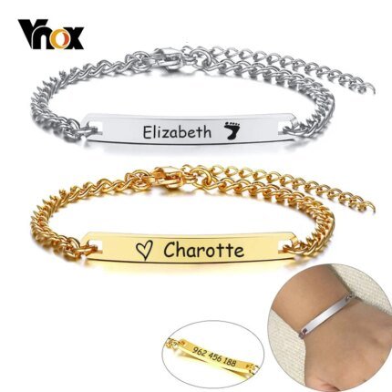 Vnox – Bracelets Anti-allergie en acier inoxydable pour enfants, bijoux Anti-perte, nom personnalisé, pour garçons et filles - AliExpress 36